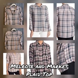 Melrose and Market Plaid High Low Button Down Top
